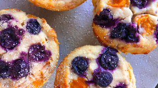 Freshly baked Peach and Blueberry Muffins, Gluten Free and Plantbased