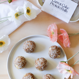 Carrot Cake Protein Balls served out on a plate to share 