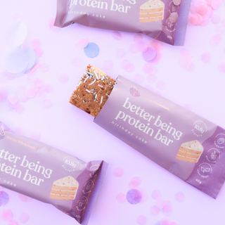 open birthday cake protein bar with confetti