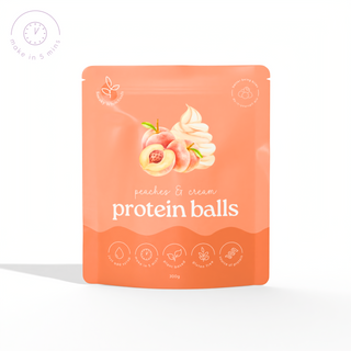 Sneaky Wholefoods Peaches and Cream Protein Ball Mix, a gluten-free, plant-based protein snack high in protein, perfect for creating delicious, healthy snacks at home