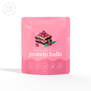 Sneaky Wholefoods Raspberry Brownie Protein Ball Mix, made with rich dark chocolate chips and tangy freeze-dried raspberries. A nutrient-packed, plant-based, gluten-free snack that combines real ingredients for a decadent, dessert-inspired flavor, perfect for a wholesome treat.