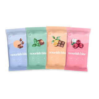 The Office Bite Bundle showcasing all 4 varieties of Sneaky Wholefoods Nourish Bites, packaged attractively to highlight nutrient-rich ingredients, perfect for elevating workplace snacking and boosting productivity